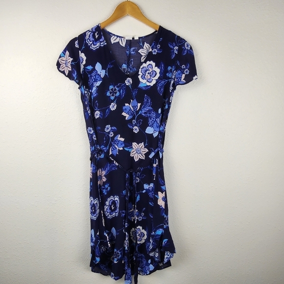 Gap Flutter Sleeve V-Neck Blue Floral Sundress Size XS - Picture 1 of 6